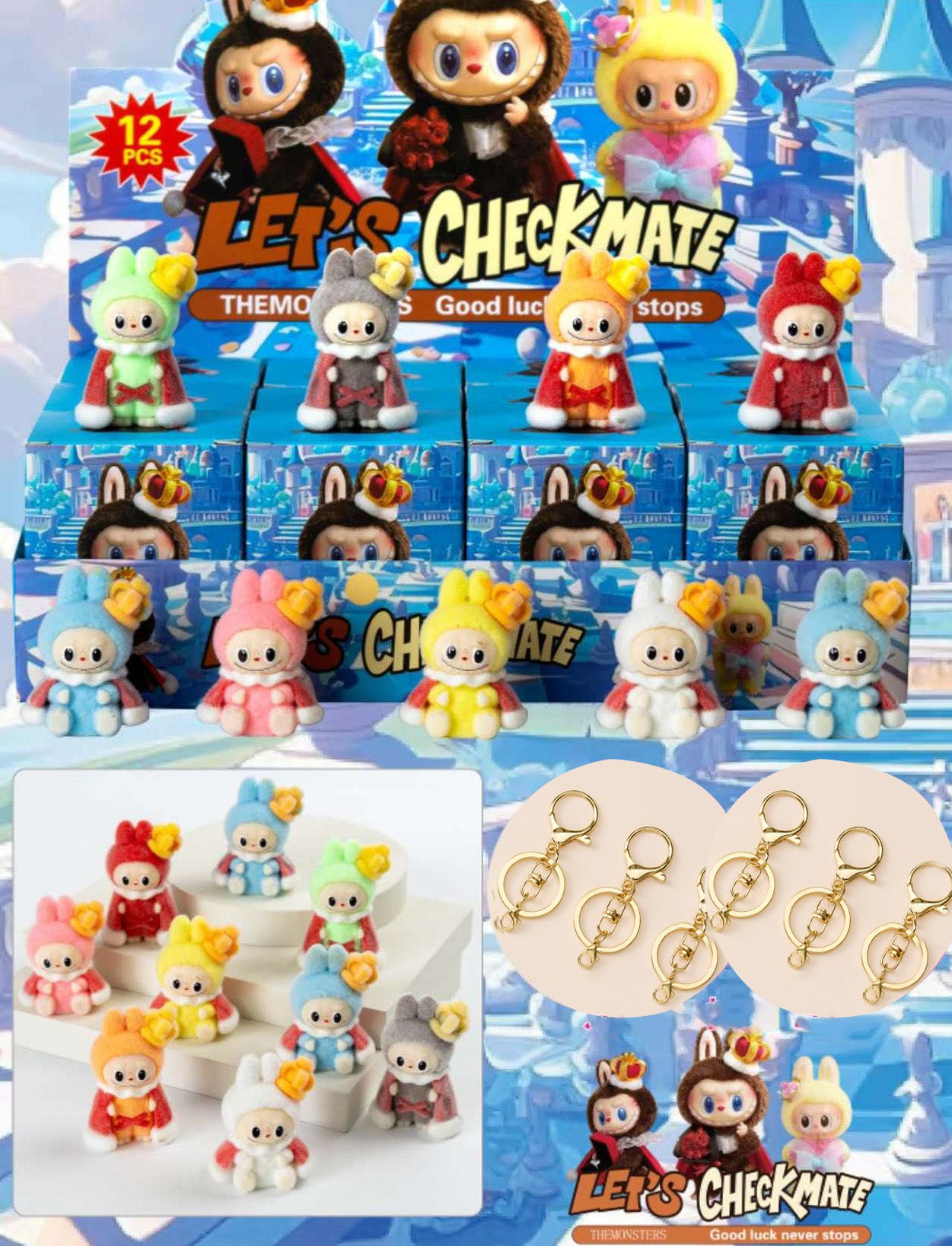 Labubu Flocked Vinyl Figure Halloween Collectible Toy Blind Box Surprise Trendy Desk Decor 12Pcs