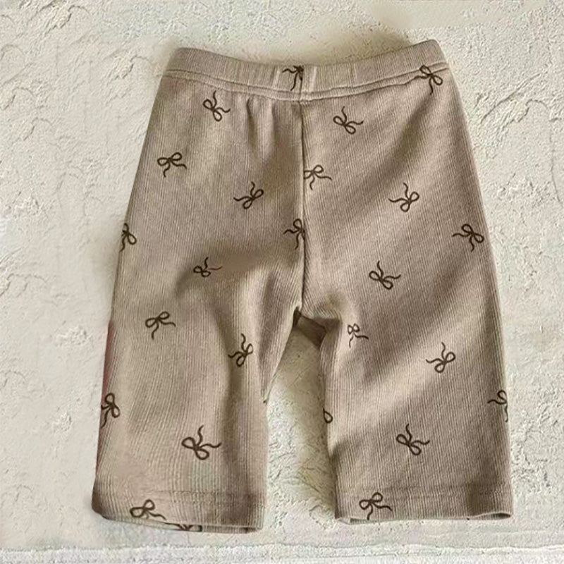 Summer Girls' Bow Print Slim Fit Capri Pants 3 Colors