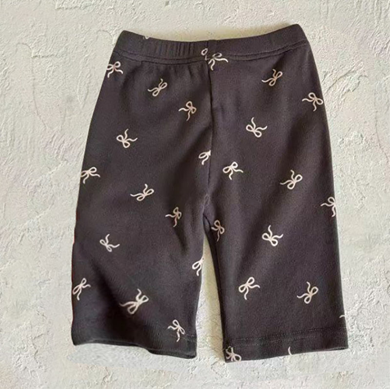 Summer Girls' Bow Print Slim Fit Capri Pants 3 Colors
