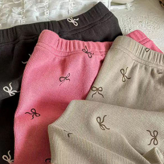 Summer Girls' Bow Print Slim Fit Capri Pants 3 Colors
