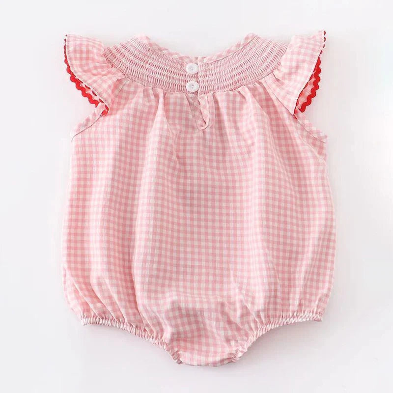 Girls Summer Strawberry Smocking Bubble Romper