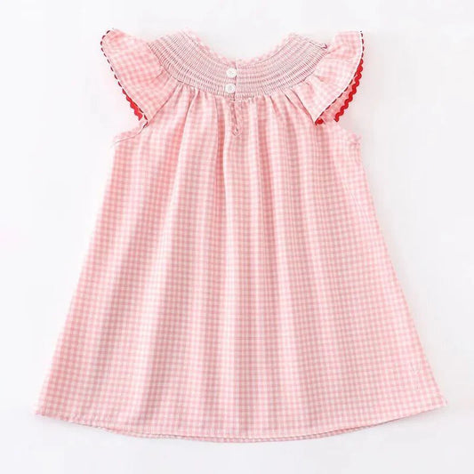 Girls Summer Strawberry Smocking Embroidered Dress