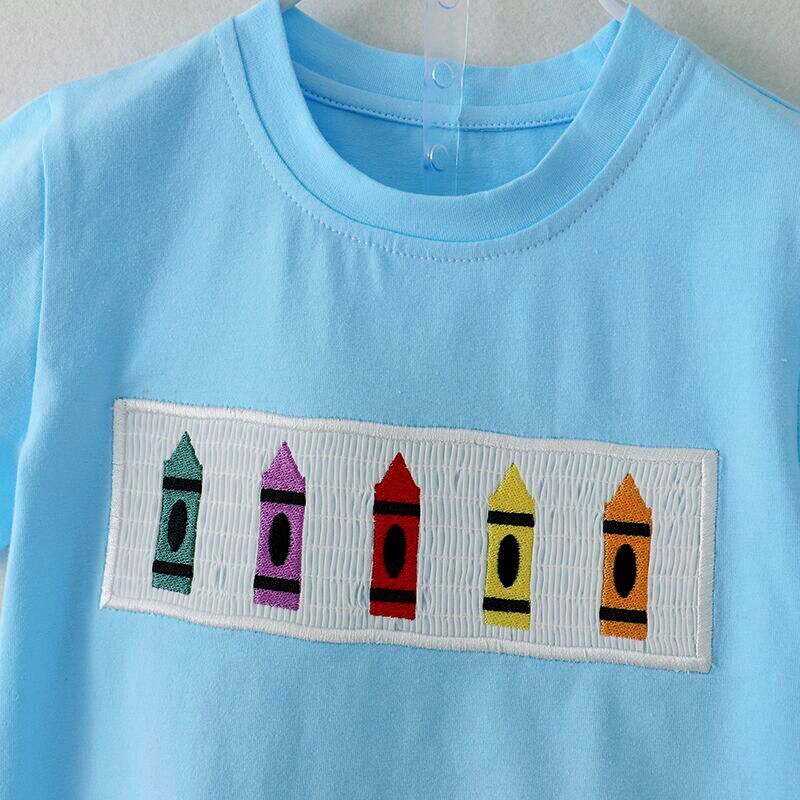Boys Back To School Blue Pencil Smocked Short Set