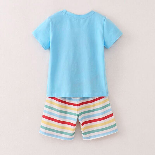 Boys Back To School Blue Pencil Smocked Short Set