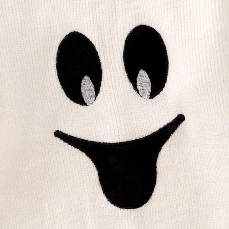 Girls Fall Halloween White Black Ghost Cute Sweater