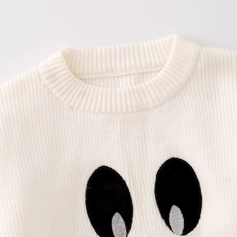 Girls Fall Halloween White Black Ghost Cute Sweater