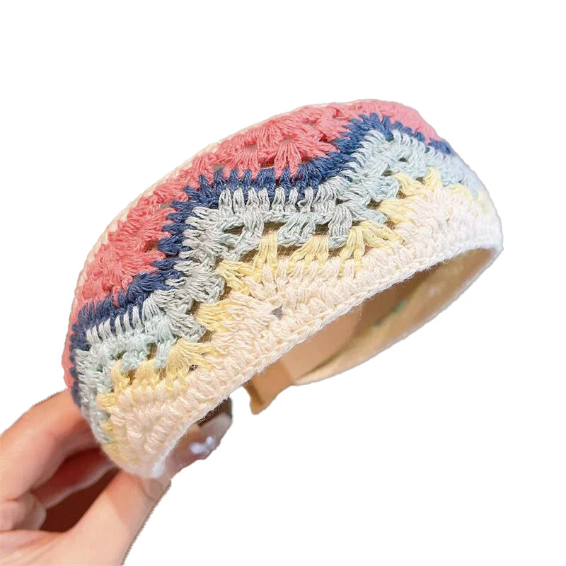 Girl's Floral Embroidery Knit Headband Spring Hair Accessory