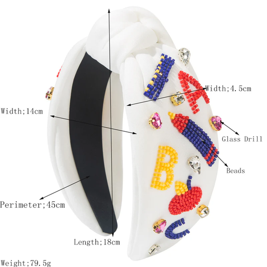 Back To School Headband Seed Beads Rhinestones Pearl Knot