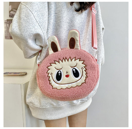 Kids Girls Labubu Soft Plush Crossbody Character Doll Bag