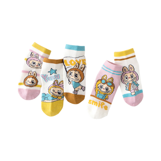 Girls Baby Cotton Mesh Socks – Cute Cartoon Breathable Thin Socks 5 Pair/Pack