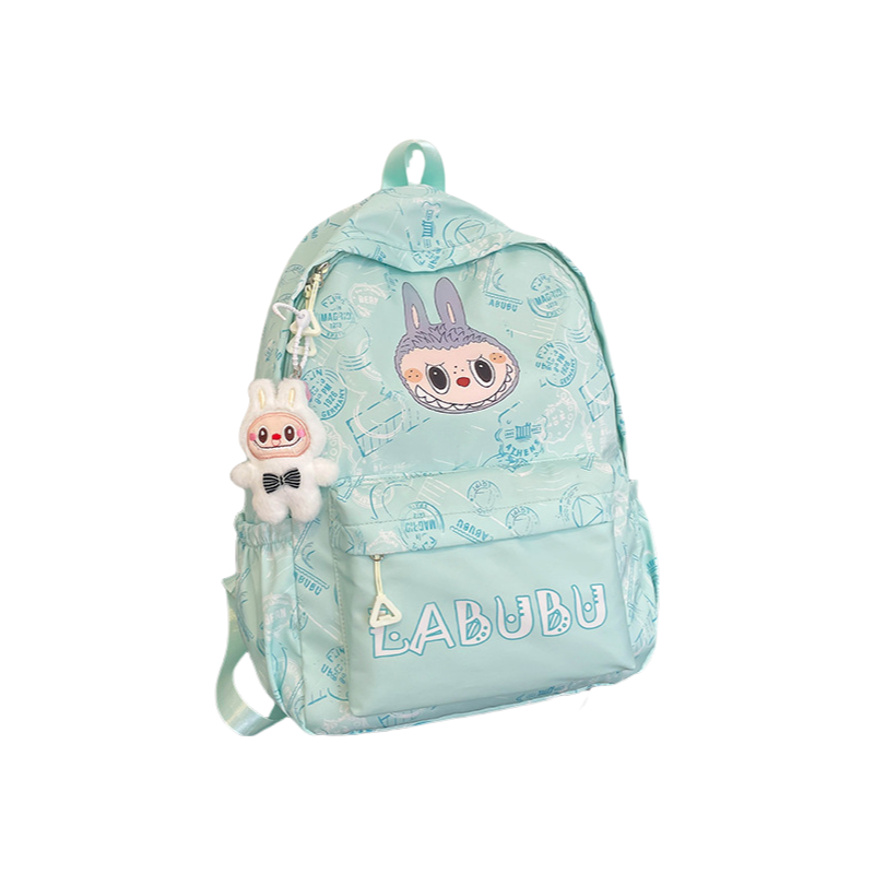 Labubu Trendy Print Large Backpack Back To School Bag With Keychain Charm