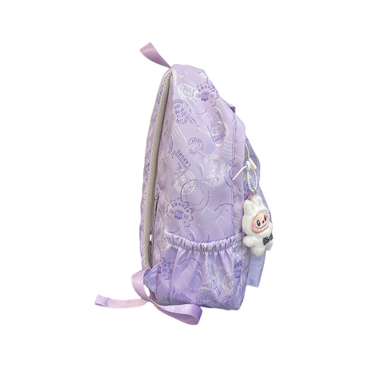Labubu Trendy Print Large Backpack Back To School Bag With Keychain Charm