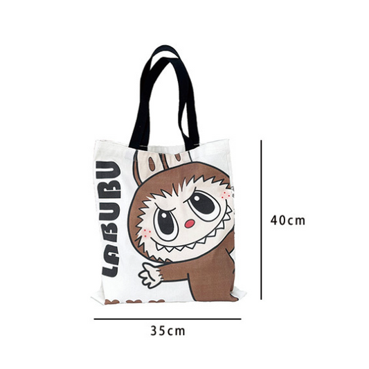 Labubu Cartoon Double-sided Printed Canvas Tote Bag Shoulder Portable