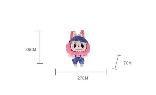 Kids Girls Labubu Hat Overall Soft Plush Backpack Character Doll School Bag
