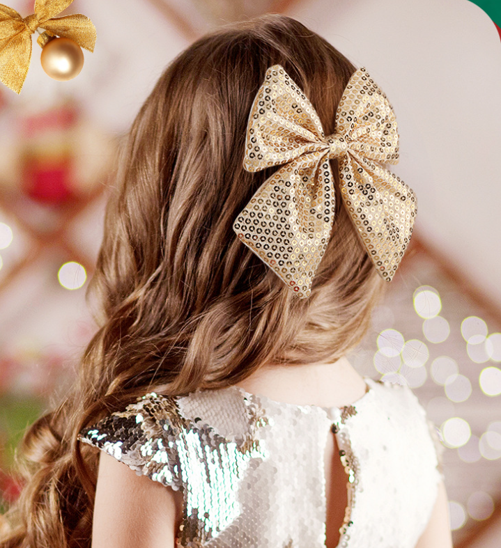 Christmas Bow Hair Clips – Solid Pearl Glitter Bow Barrettes for Girls