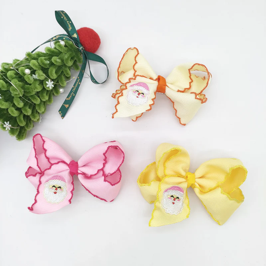 Christmas Santa Claus Candy Embroidery Hair Clips Bow Hairpins Girls Multi Color
