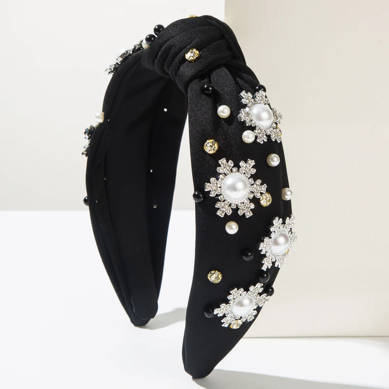 2025 Christmas Stylish Snowflake Rhinestones Pearl Knot Headband Hair Accessory