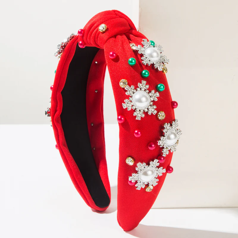 2025 Christmas Stylish Snowflake Rhinestones Pearl Knot Headband Hair Accessory