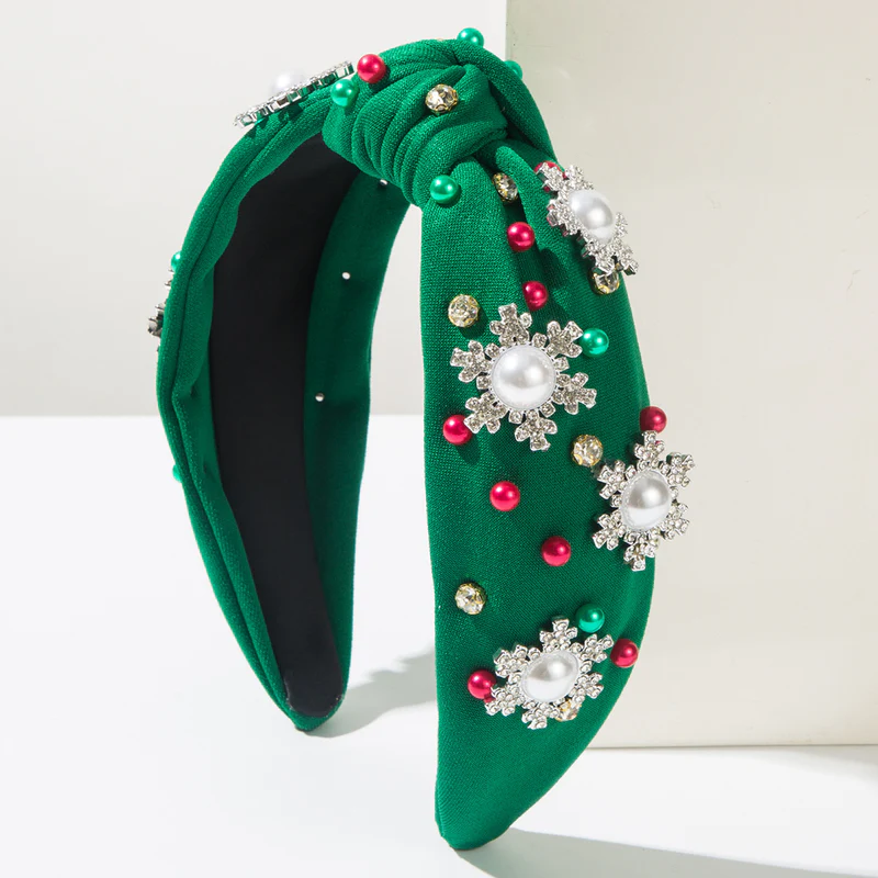 2025 Christmas Stylish Snowflake Rhinestones Pearl Knot Headband Hair Accessory