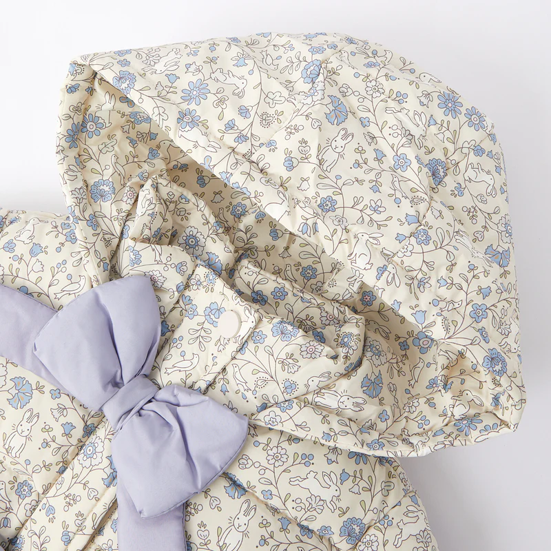 New Winter Girls’ Floral Hooded Coat with Bow, Thick Fleece-Lined Warm Jacket for Kids