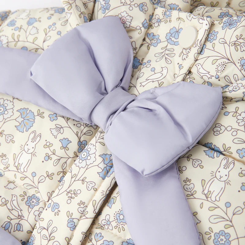 New Winter Girls’ Floral Hooded Coat with Bow, Thick Fleece-Lined Warm Jacket for Kids