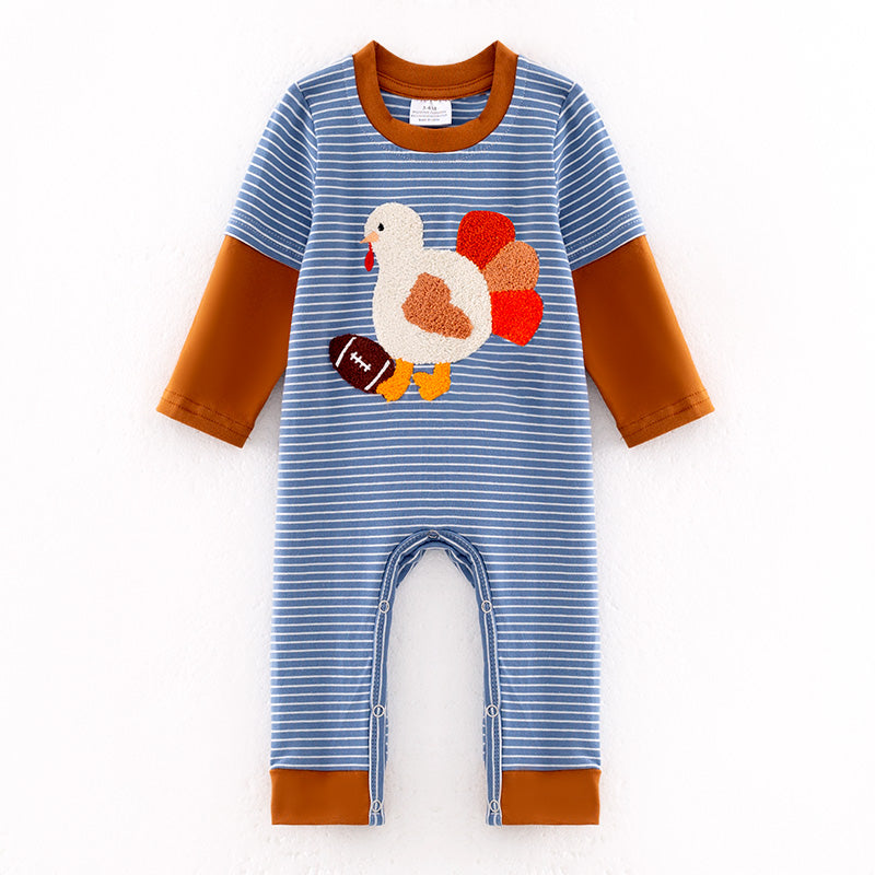 Baby Boys Thanksgiving Turkey Football Chenille Patch Romper
