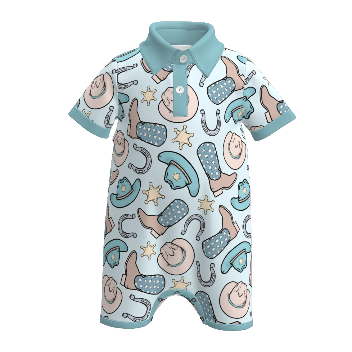 Baby Boy's Summer Boots Hat Print Romper
