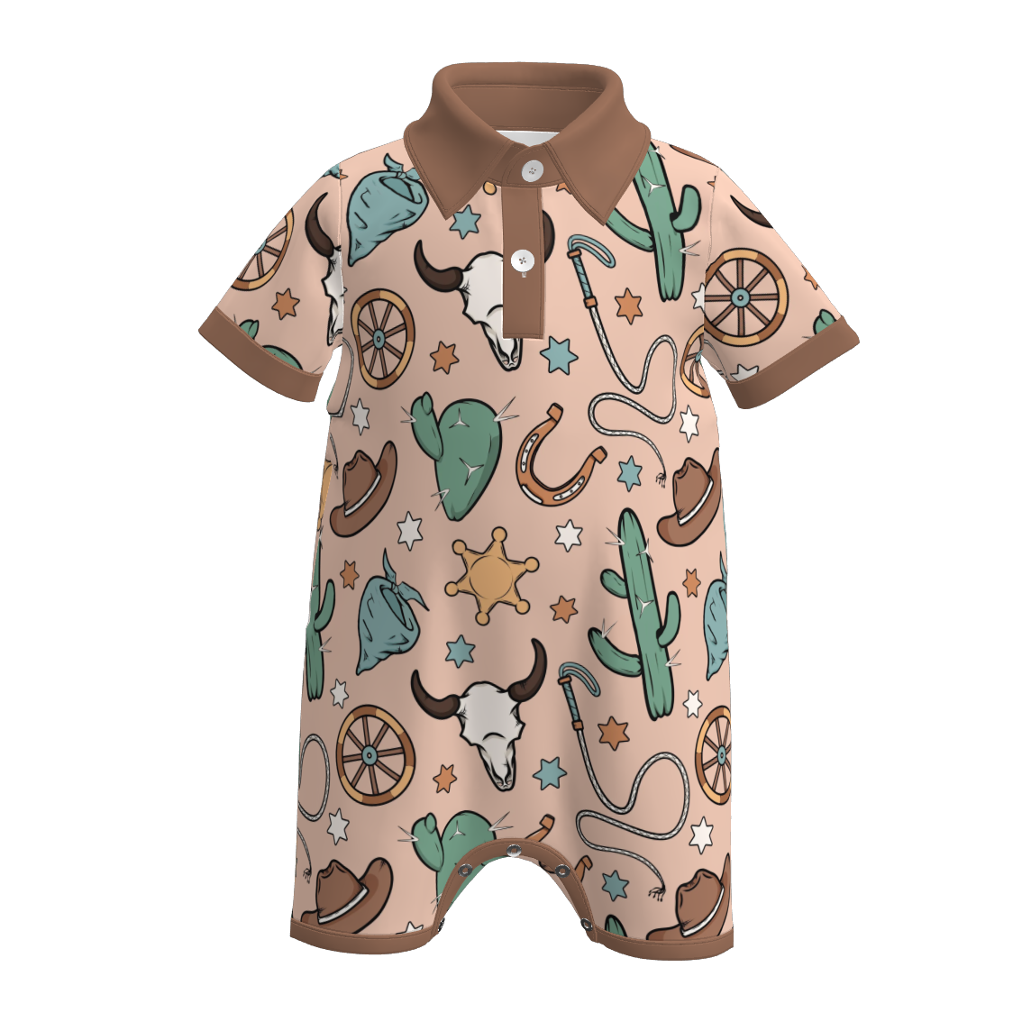 Baby Boys Wild Boots Cactus Print Polo Shirt Romper