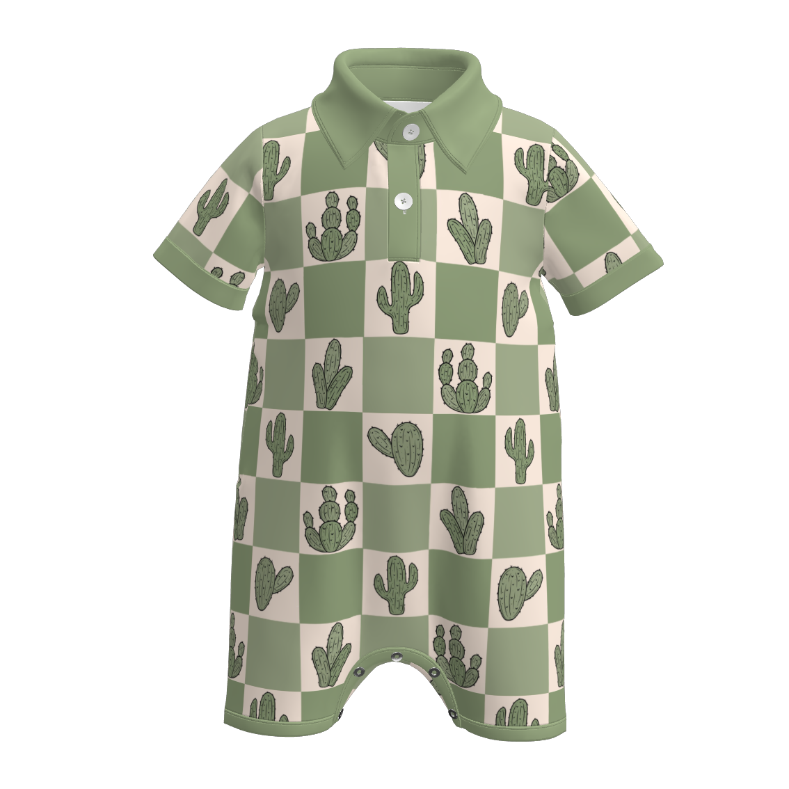 Baby Boy's Summer Green Cactus Print Romper