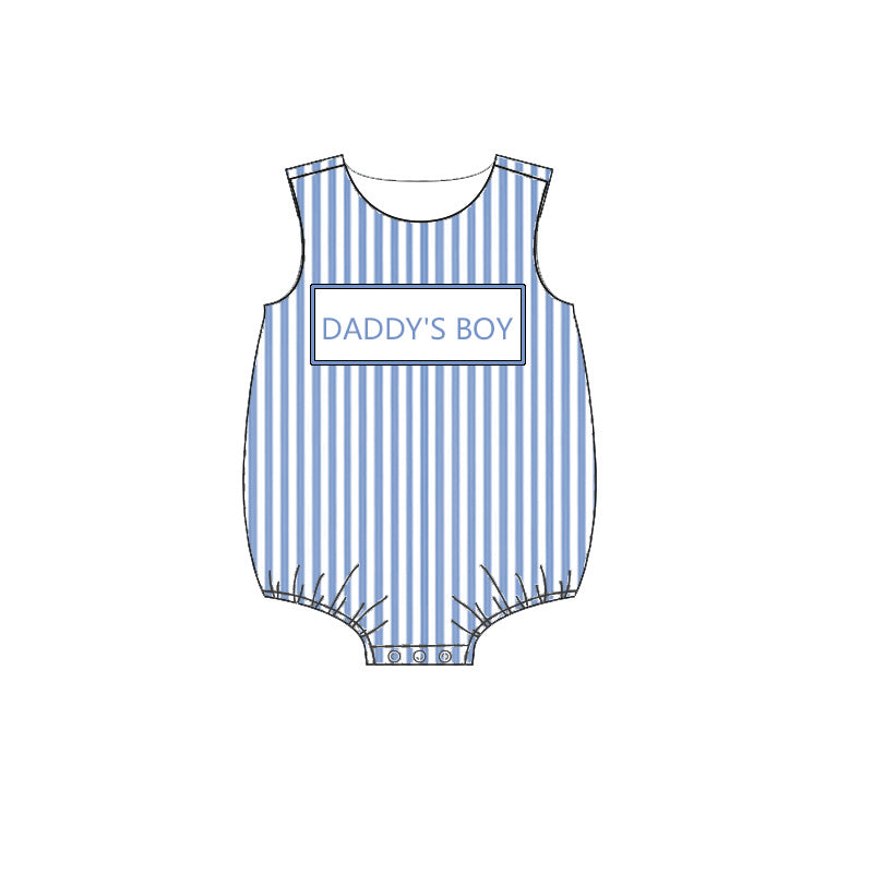 Baby Summer Smocked "DADDY'S BOY" Blue Stripes Romper