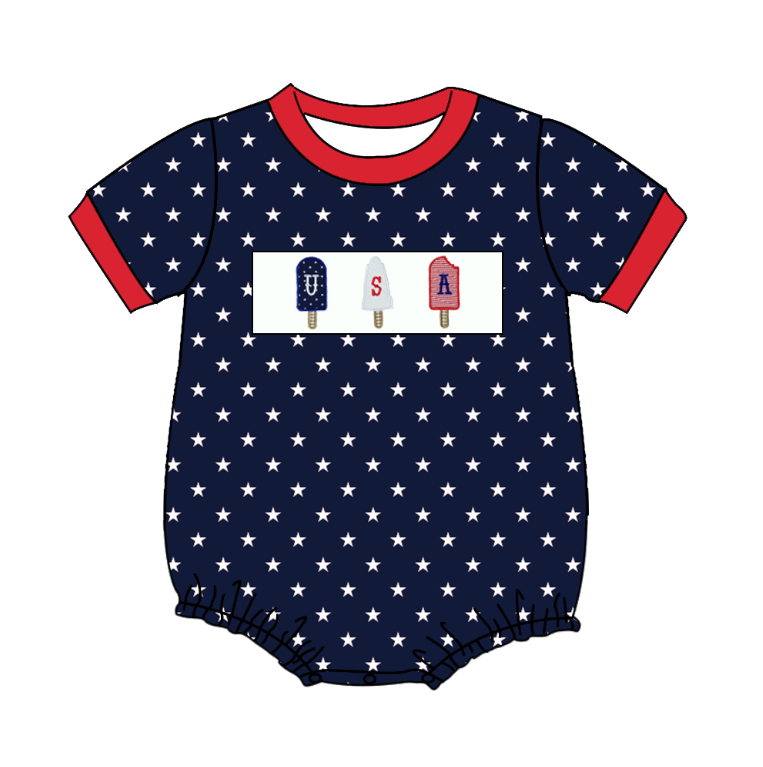 Summer Boys Brother July 4th Embroidery Popsicle Set And Romper