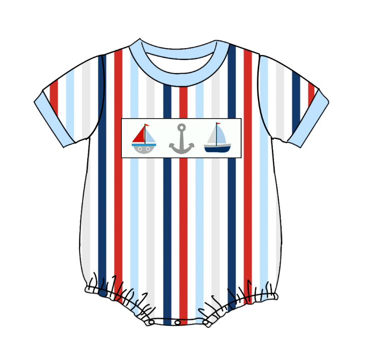 Boys Brother July 4th Embroidery Sailing Boat Anchor Outfits