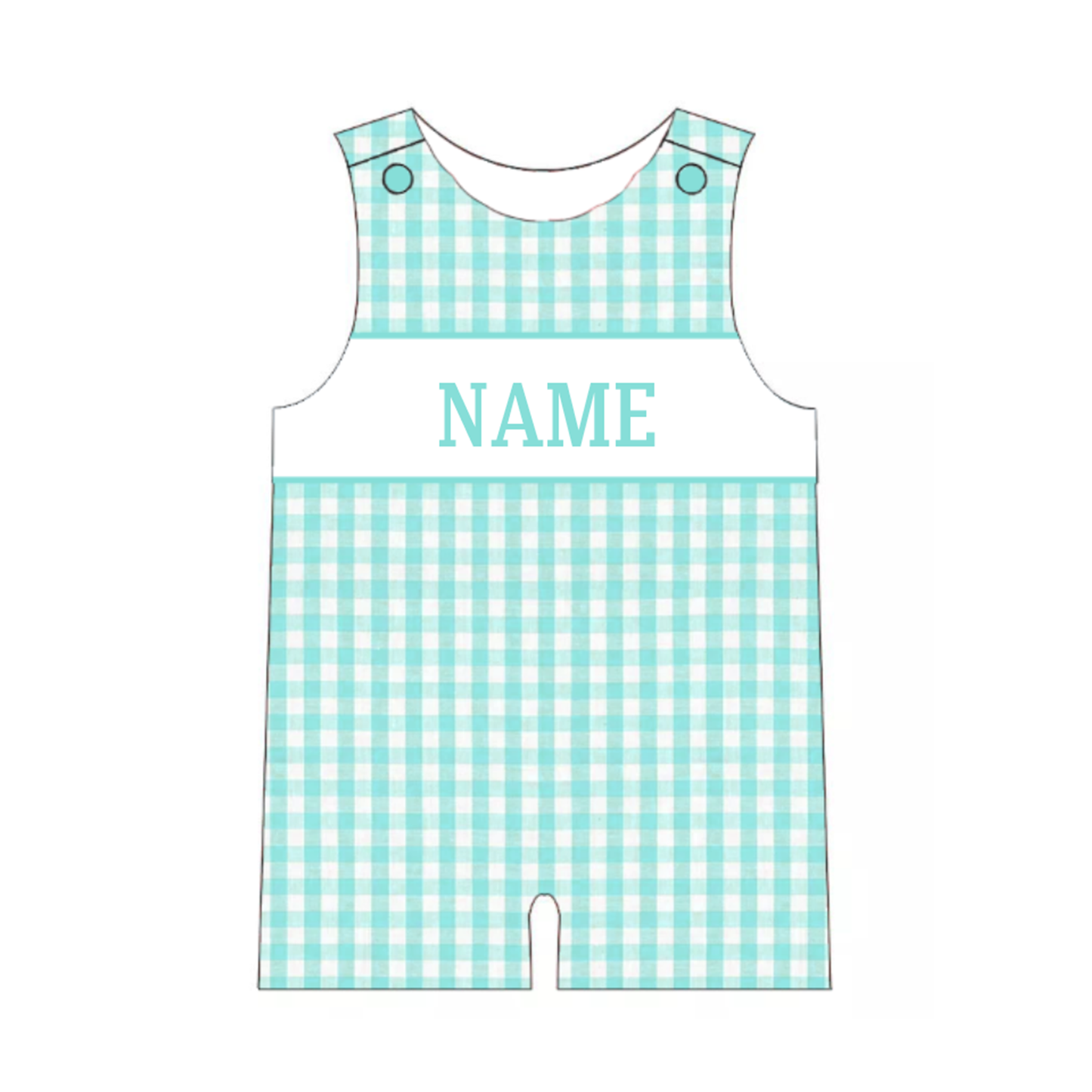 Boys Summer Custom Name Blue Plaid Romper Short Set