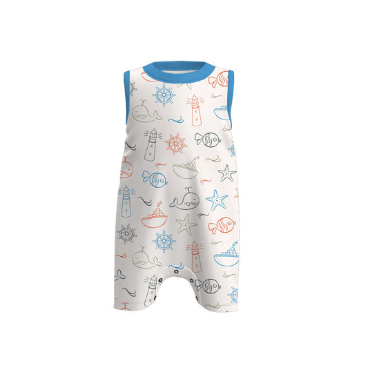 Baby Boys Sibling Summer Blue Sea Fish Boat Lighthouse Clothes