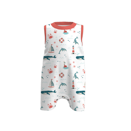 Baby Boys Sibling Summer Red Sea Fish Boat Lighthouse Clothes