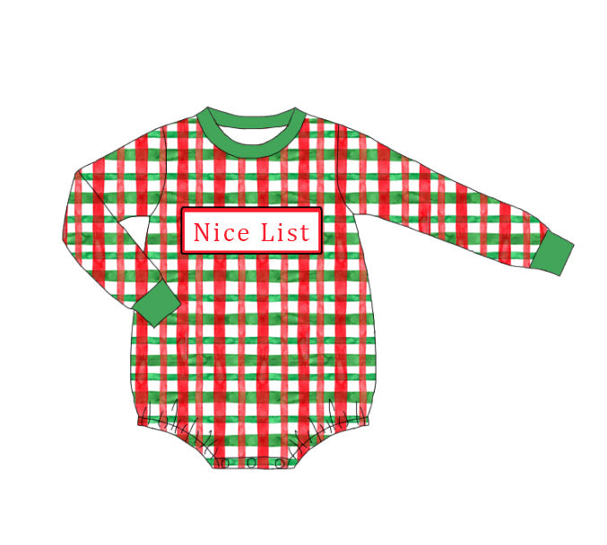 Kids Christmas Red Green Plaid NICE LIST Embroidery Sibling Clothes