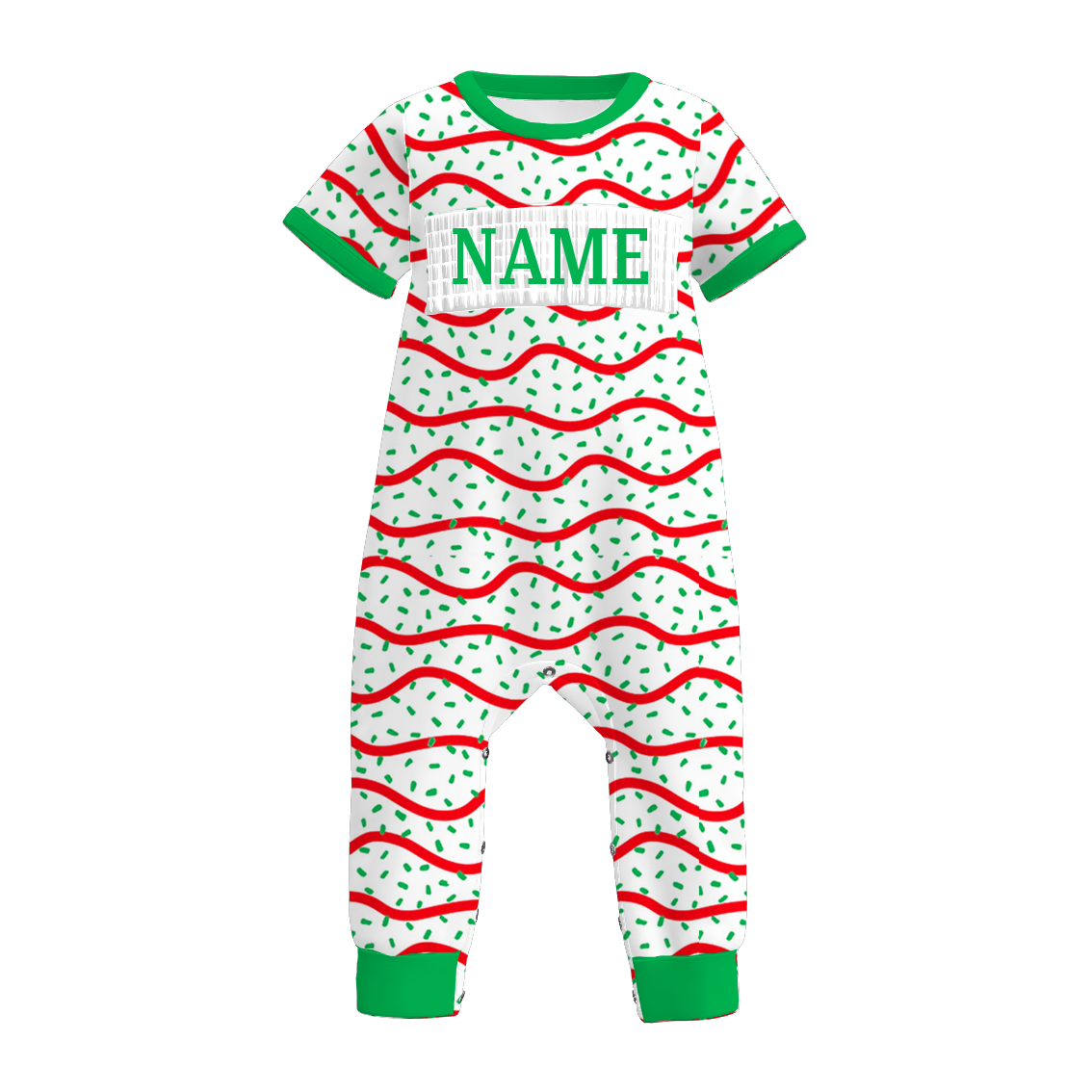 Kids Christmas Stripes Custom Name Red Green Dress & Romper