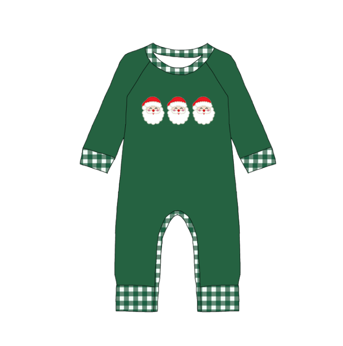 Christmas Sibling Outfit Set – Appliqued Smocked Santa Green Collection