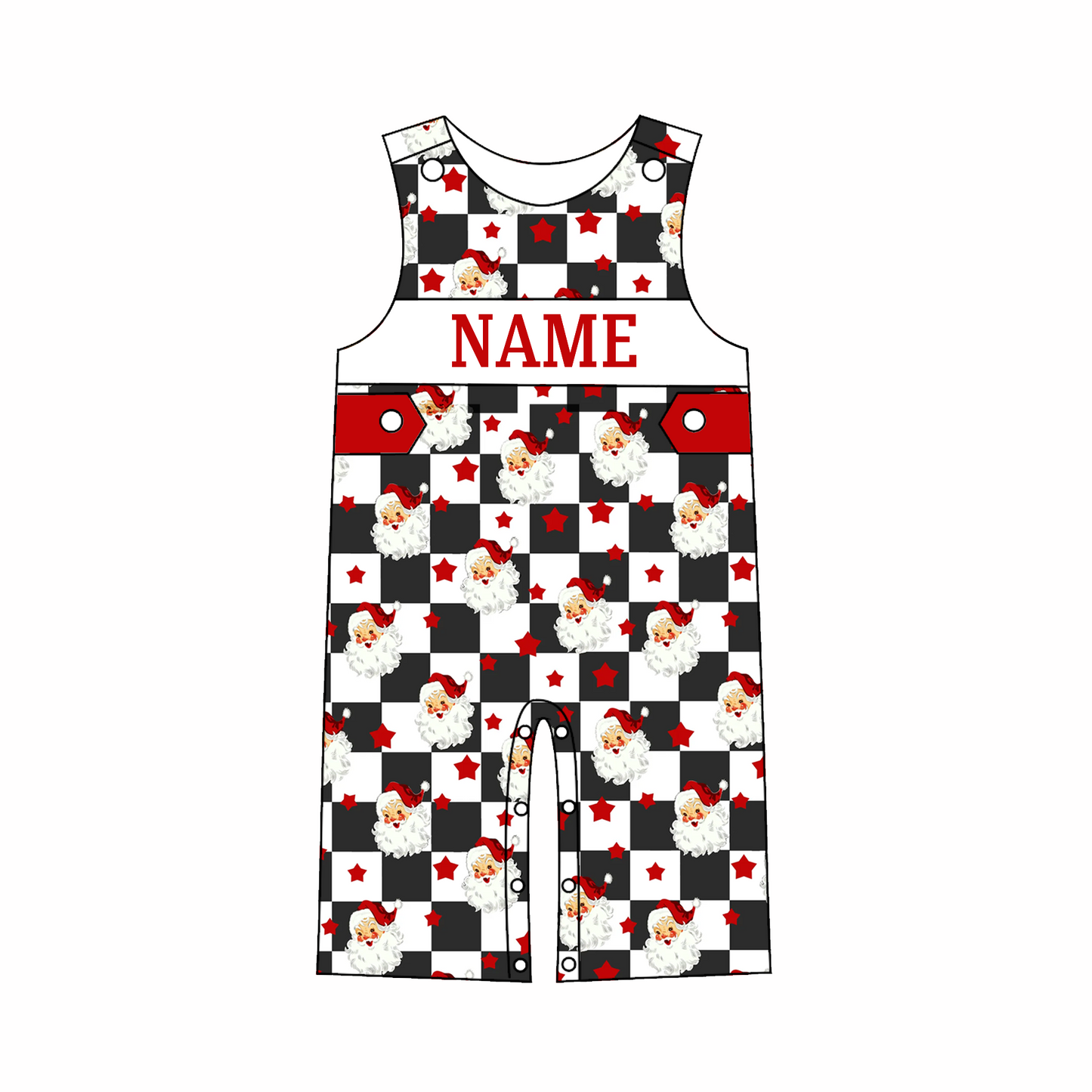 Christmas Custom Name Santa Plaid Smock Embroidery Sibling Outfits