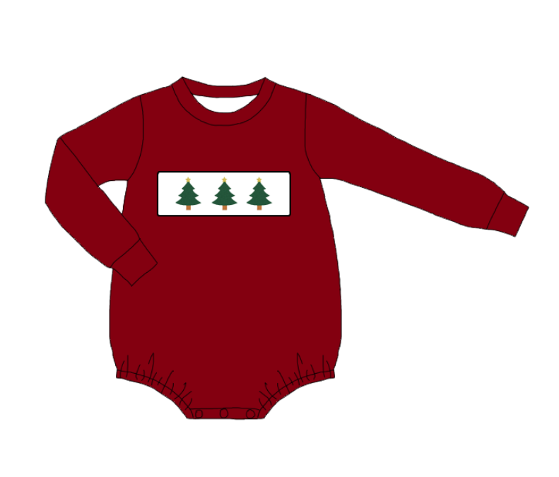 Kids Christmas Tree Embroidered Smocked Holiday Outfits