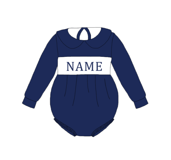 Kids Fall Christmas Custom Name Embroidery Blue Stripes Sibling Outfits