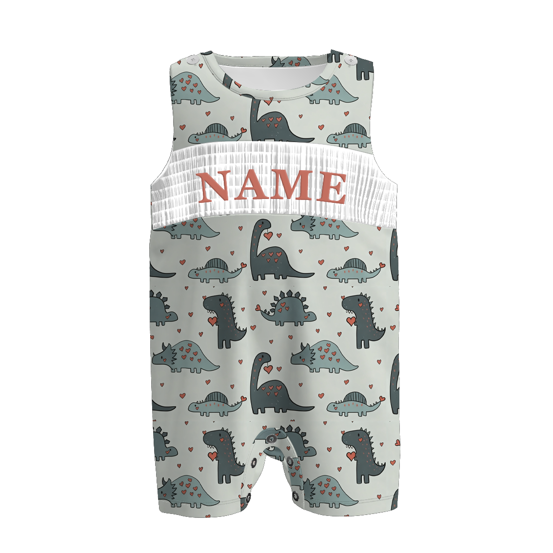 Boys Spring Summer Dinosour Custom Name Smock Embroidery Top & Romper