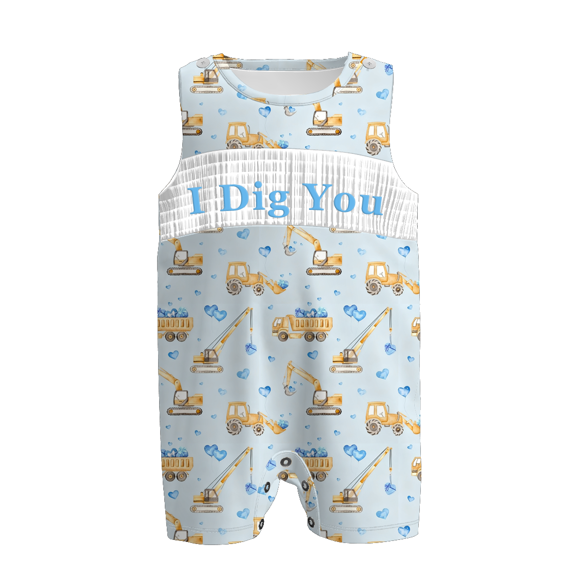 Boys Trucker "I Dig You" Custom Name Smock Embroidery Top & Romper