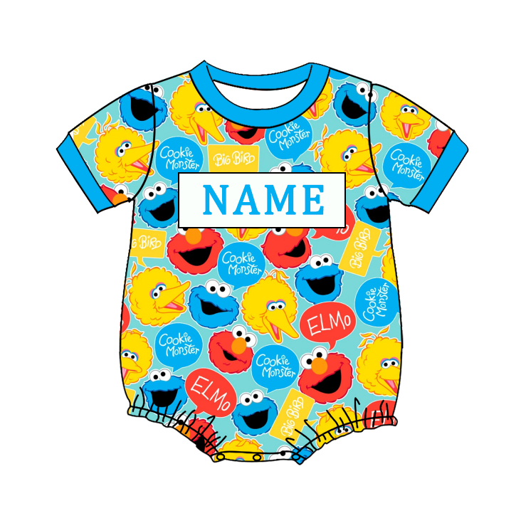 Smocked SESAME STREET Kids Collection – Embroidered Blue Custom Name Outfits