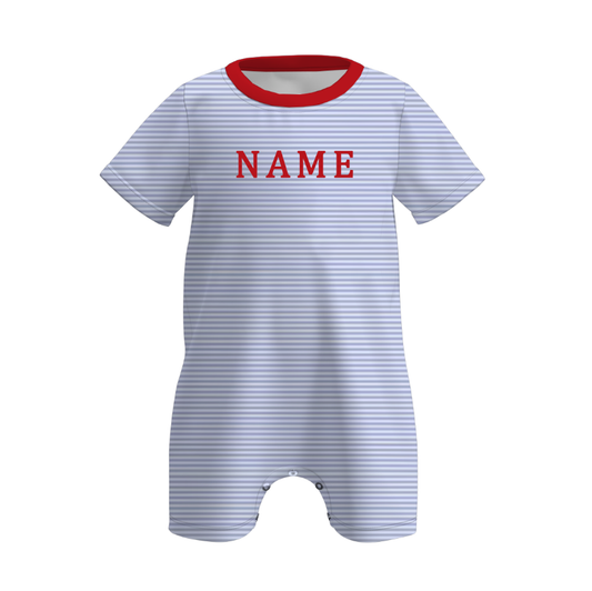 Personalized Baby Boy Striped Romper – Custom Name Short Sleeve Infant Jumpsuit, Soft Cotton Summer Baby Outfit