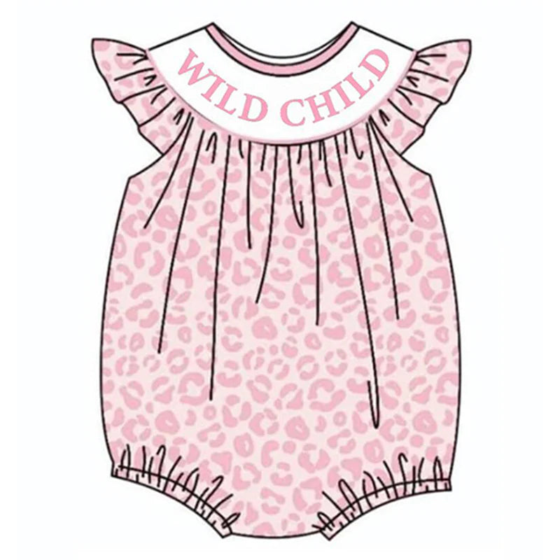 Girls Pink Leopard Strawberry Bow Embroidery Bubbles