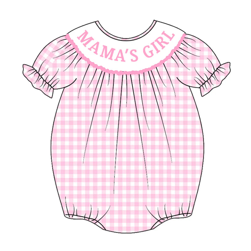 Baby Summer Pink Plaid "MAMA'S GIRL" Smocked Romper