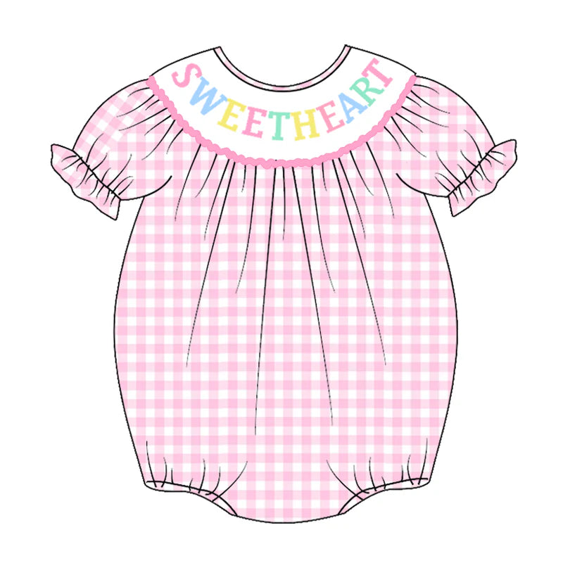 Baby Summer Pink Plaid "SWEETHEART" Smocked Romper