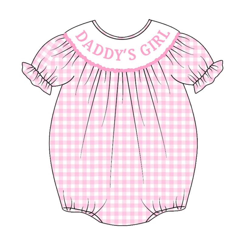 Baby Summer Pink Plaid "DADDY'S GIRL" Smocked Romper