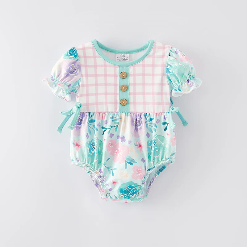 Baby Girls Floral Pink Plaid Summer Bubbles Romper